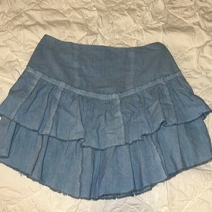 Free People Denim Ruffle Skirt